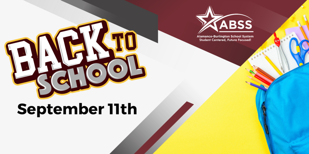 Back to school September 11 graphic with ABSS logo and backpack in background