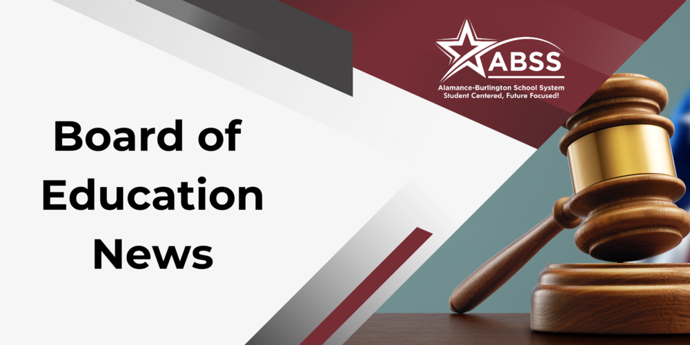 Board of Education News Graphic with gavel in background and ABSS Logo.  