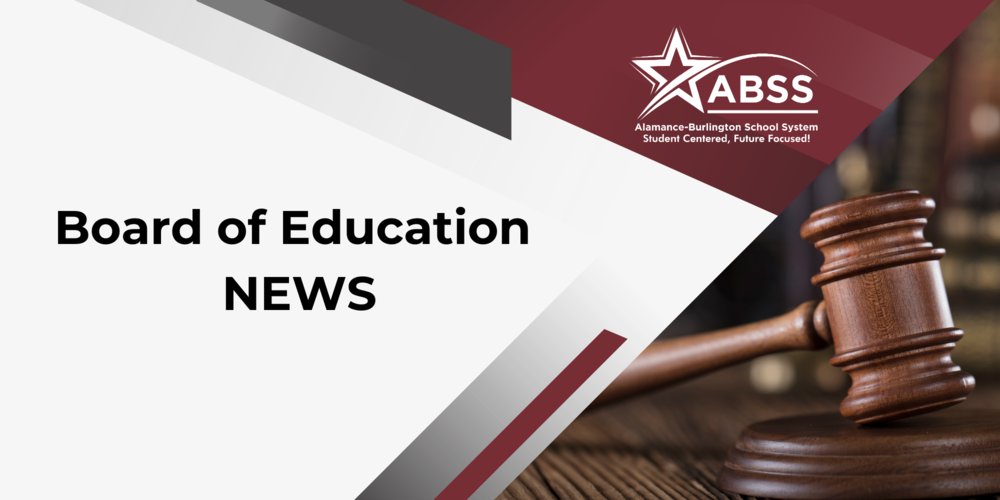 Board of Education News Graphic with ABSS Logo Photo of gavel in background