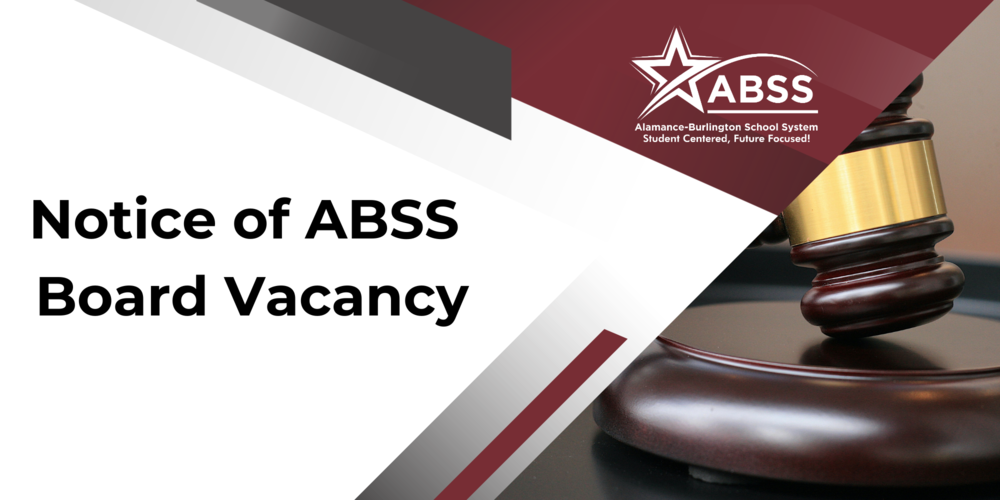 Notice of ABSS Board Vacancy with gavel and ABSS logo