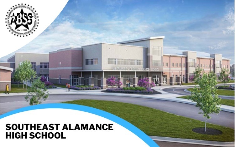 graphic of new high school with new school name Southeast Alamance High School 