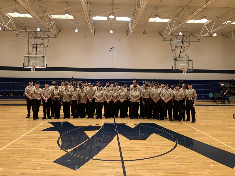 Grpup photograph of Western Alamance High School’s NJROTC standing in the gymnasium