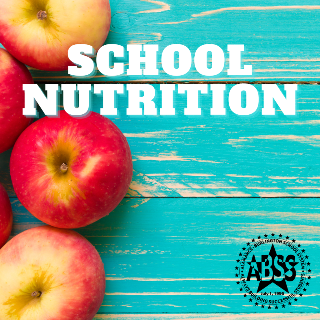 Graphic of apples on wooden background with school nutrition and ABSS logo