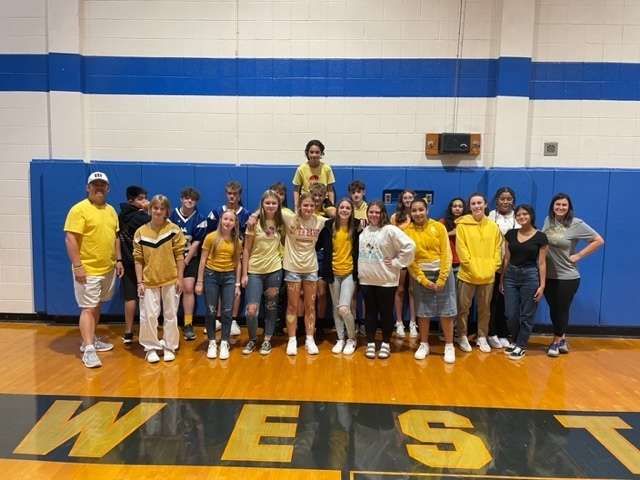 Western Middle school staff and students wearing gold in support of childhood cancer