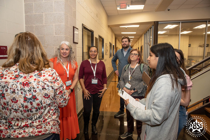 student leading tour with Leadership Alamance participants at CTEC